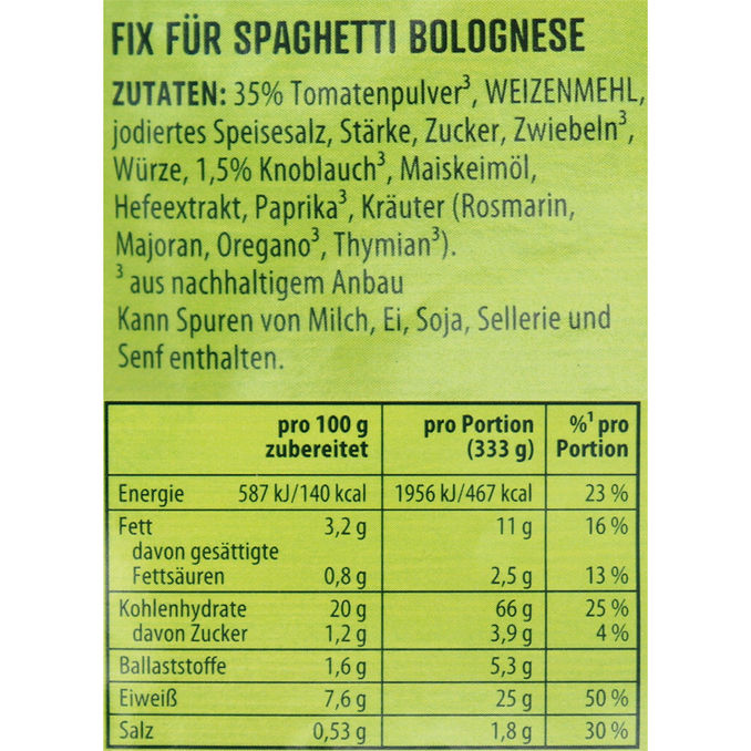 Zutaten & Nährwerte: Fix Spaghetti Bolognese